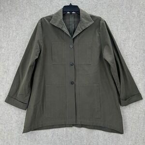 VITAMIN Utility Jacket Top Olive Green Button Front 3/4 Sleeve Asymmetric Size L